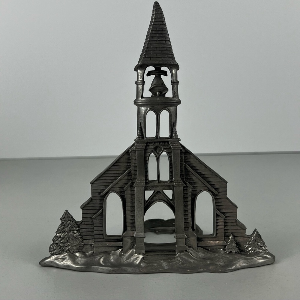 Vtg SEAGULL Signed Canada Pewter Church Votive Tea Light Candle Holder